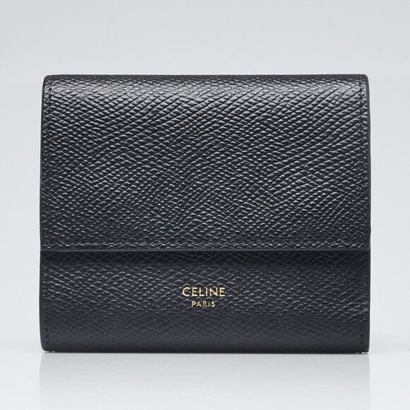 Celine Black Grained Leather Trifold Compact Wallet - Picture 1 of 8